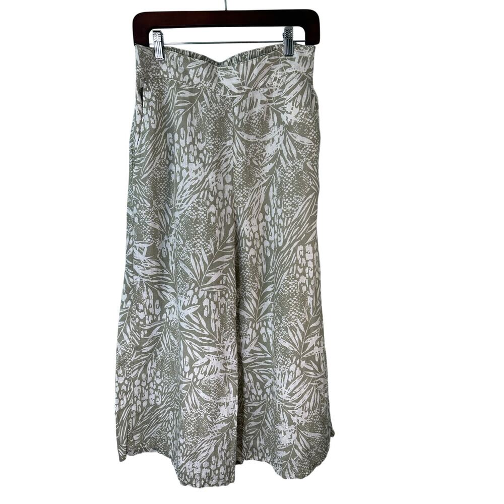 Christian Siriano light green and white floral 100% linen wide leg pants Medium